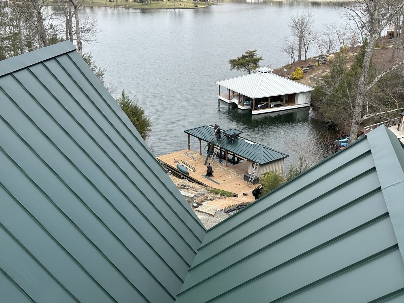 green standing seam roof valley and ridge metal flashing details